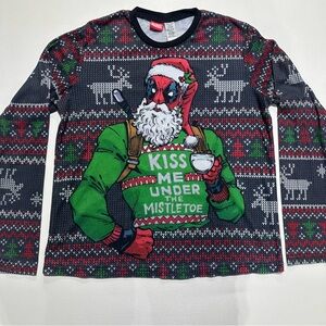 Marvel Men’s Size M Deadpool Ugly Christmas Long Sleeve Top / Sleep Top Festive